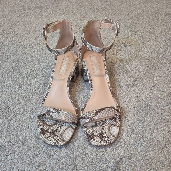 Mango Snake Skin Block Heel Sandals Shoes Size 9.5 - Picture 2 of 7